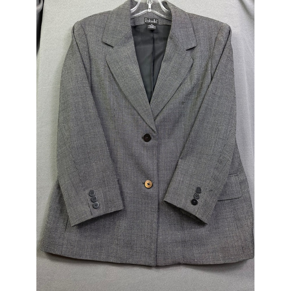 Rafaella Vintage 100% Wool Grey Micro Check Blazer Jacket Women's Sizeโ 12